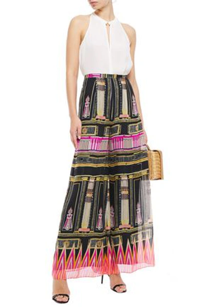 Temperley London Layered Printed Silk-voile Wide-leg Trousers In Black