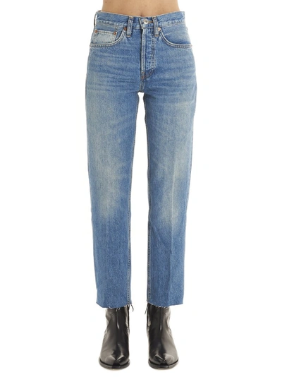 Re/done High Rise Stove Pipe Jeans In Blue