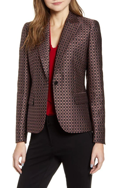 Anne Klein Jacquard Peaked-lapel Blazer In Anne Blk/ Titian Red Cmb