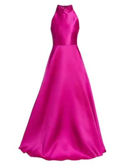 ml Monique Lhuillier Women's Halter Satin Ball Gown In Magenta