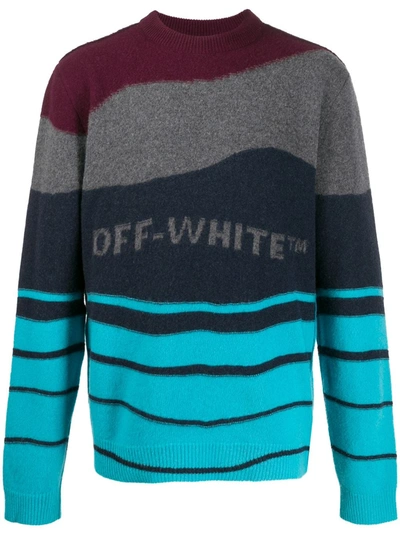 Off-white Men's Intarsia Felted Crewneck Sweater In Light Blue