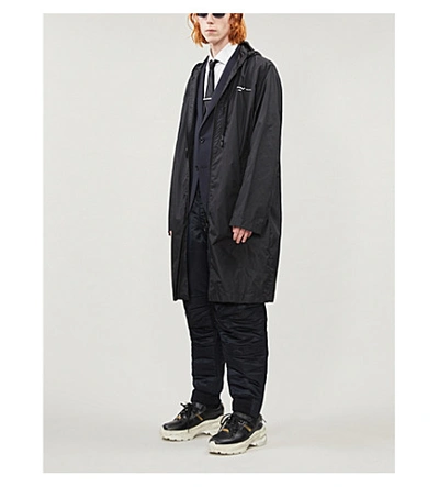 Off-white Drawstring-hood Brand-print Shell Raincoat In Black