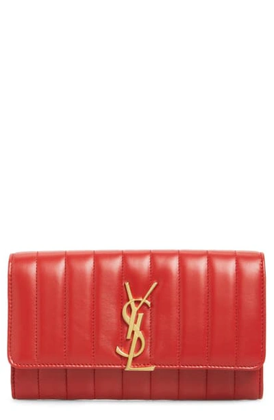 Saint Laurent Vicky Monogram Ysl Quilted Leather Continental Organizer Wallet In Rouge Eros