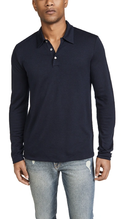 Theory Cashmere Blend Long Sleeve Polo Shirt In Eclipse/ Dk Grey