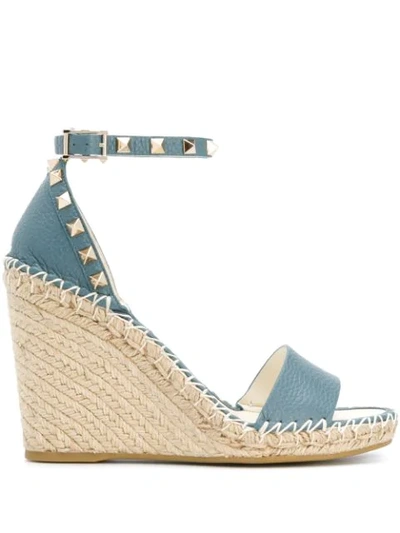 Valentino Garavani Women's Rockstud Strappy Espadrille Wedge Sandals In Blue