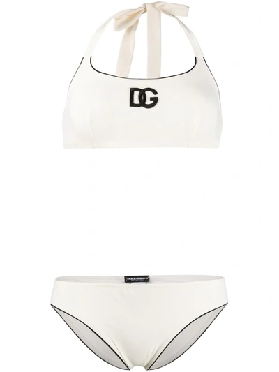 Dolce & Gabbana Dg Logo印花比基尼套装 In White