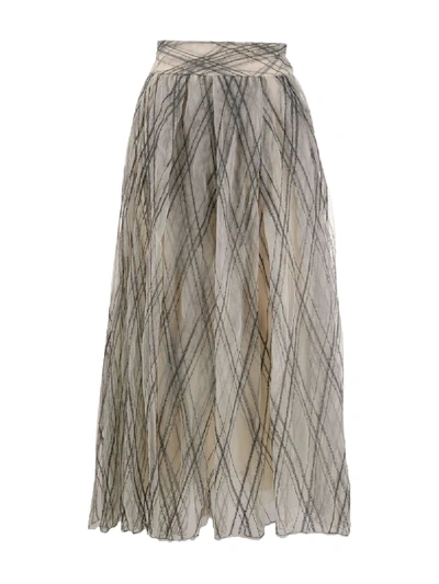 Brunello Cucinelli Embroidered Tulle A-line Midi Skirt In Neutrals