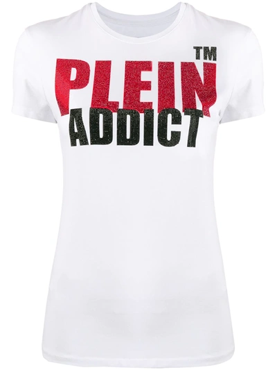 Philipp Plein Addict Embellished Short Sleeve T-shirt In White