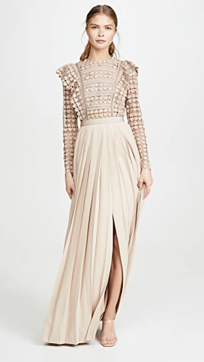 Self-portrait Heart Lace Maxi Dress In Beige | ModeSens