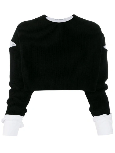 Alexander Wang T Cropped Pullover Oxford Shirt In Black