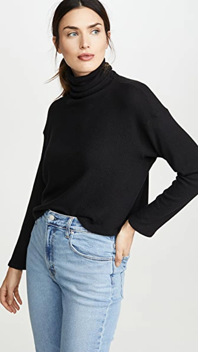 Enza Costa Sweater Knit Cropped L/s Turtleneck In Black