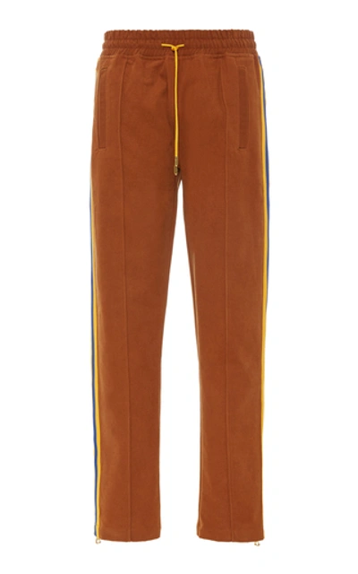Just Don Striped Cotton-blend Canvas Track Pants In Brown