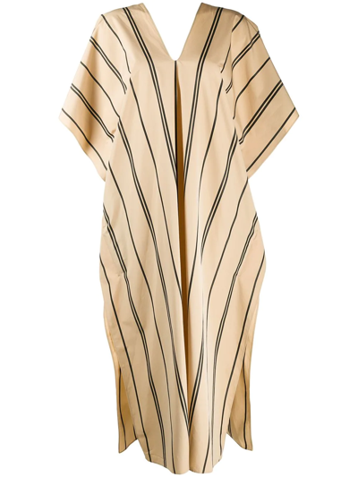 Jil Sander Striped V-neck Cotton-poplin Kaftan In Brown