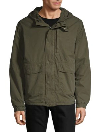 French Connection Hooded Cotton Jacket In Smoke Green