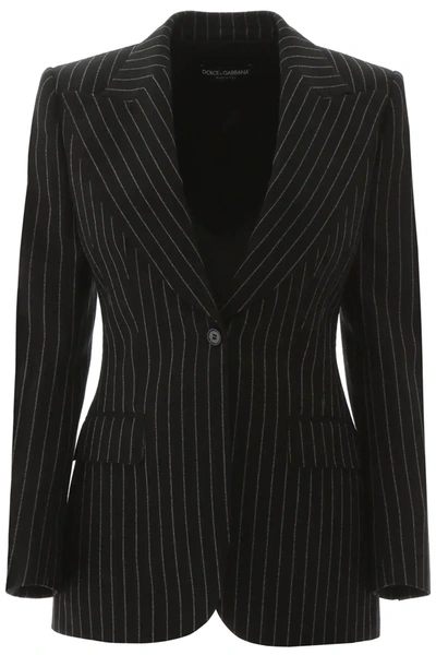 Dolce & Gabbana Pinstriped Blazer In Black,grey