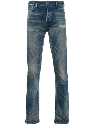 John Elliott Distressed Slim-fit Jeans In Blue