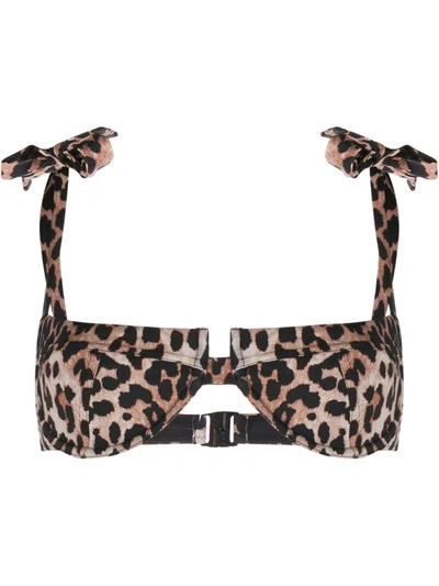 Ganni Leopard Print Bikini Topo In Neutrals