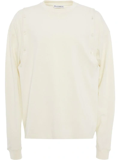 Jw Anderson Shoulder Placket Long Sleeve T-shirt In White