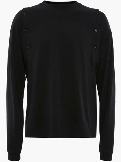 Jw Anderson Shoulder Placket Long Sleeve T-shirt In Black