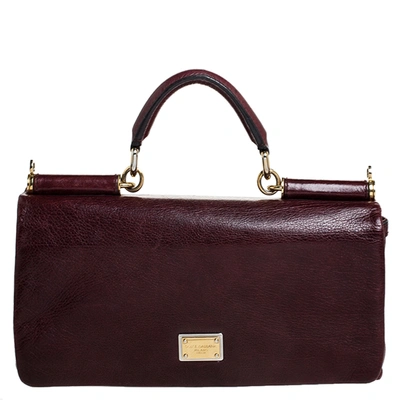 Pre-owned Dolce & Gabbana Dolce And Gabbana Burgundy Leather East West Miss Sicily Leather Top Handle Bag