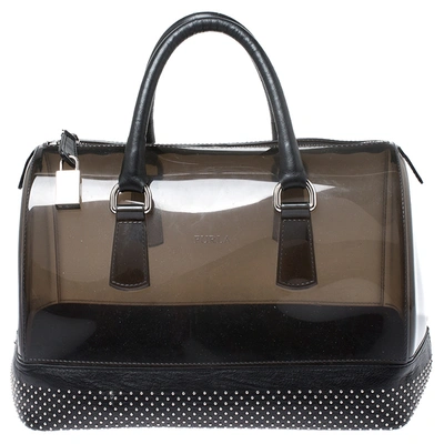 Pre-owned Furla Black Pvc And Leather Studded Candy Satchel