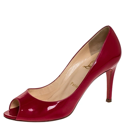 Pre-owned Christian Louboutin Fuschia Patent Leather Maryl Peep Toe Pumps Size 37 In Pink