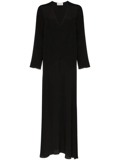 Matteau V-neck Long-sleeved Silk Maxi Dress In Black