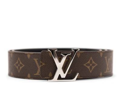 Pre-owned Louis Vuitton Lv Initiales Silver Buckle Belt Monogram Brown/black | ModeSens