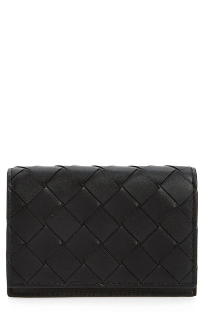 Bottega Veneta Intrecciato Foldover Leather Wallet In Black