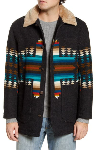 Pendleton Brownsville Wool Blend Jacket With Genuine Shearling Collar In Pathfinder