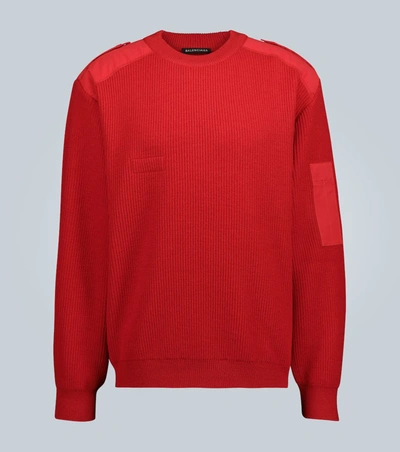 Balenciaga Knitted Crewneck Sweater With Logo In Red