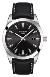 Tissot T-classic Powermatic 80 Leather Strap Watch, 40mm In Black/ Silver
