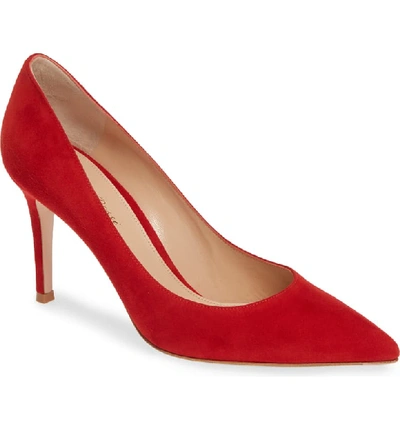 Gianvito Rossi Pointy Toe Pump In Tabasco Red Suede