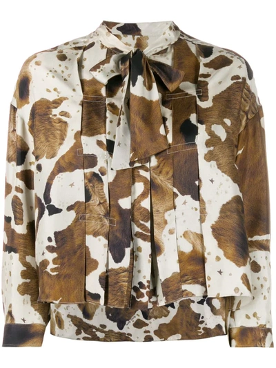 Golden Goose Horse Print Pleated Blouse In Neutrals