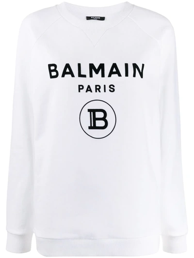 Balmain Cropped Logo-print Cotton-jersey Sweatshirt In White
