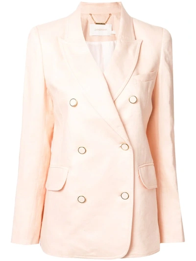 Zimmermann Super Eight Double-breasted Linen Blazer In Blush