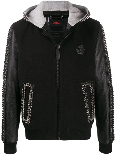 Philipp Plein Studded Hooded Jacket In Black