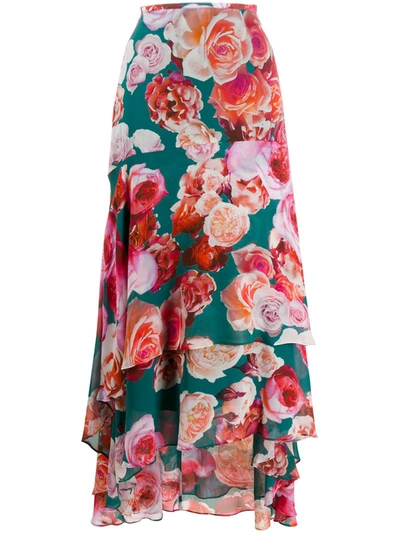 Pinko Long Tiered Floral Print Skirt In Pink