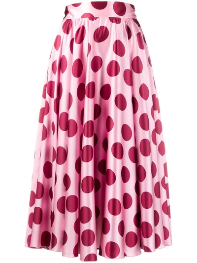 Dolce & Gabbana Polka Dot Pleated Midi Skirt In Pink
