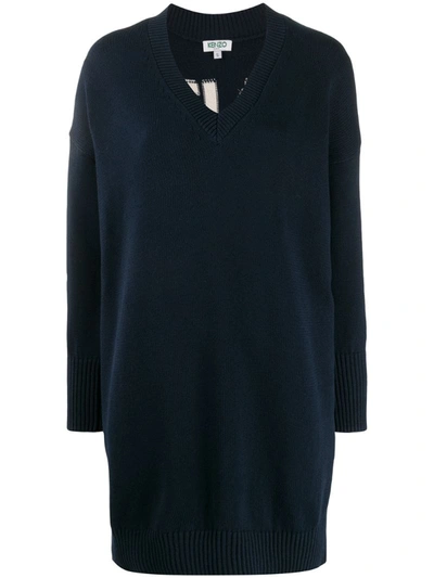 Kenzo Loose-fit Logo Knitted Dress In Blue