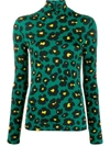 La Doublej X Mantero Flower Leopard Turtleneck Top In Flower Leopard Verde