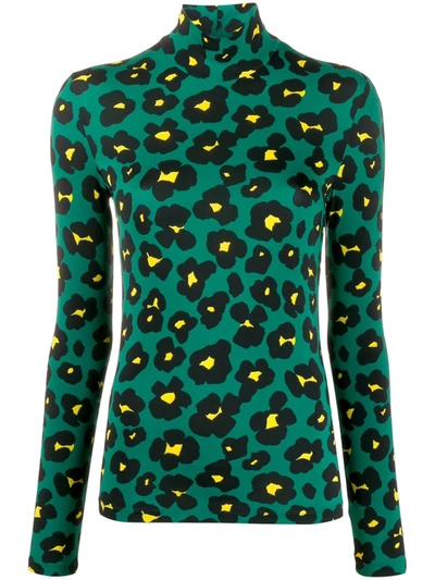 La Doublej X Mantero Flower Leopard Turtleneck Top In Flower Leopard Verde