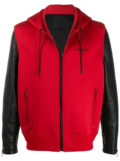 Givenchy Logo Embroidered Hooded Bomber Jacket In Red