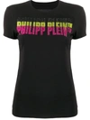 Philipp Plein Embellished Logo Short Sleeve T-shirt In Black