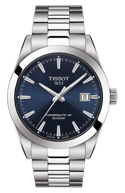 Tissot T-classic Gentleman Powermatic Bracelet Watch, 40mm In Grey/ Blue/ Silver