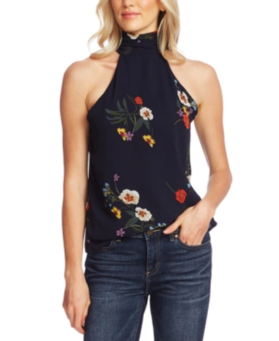 Vince Camuto Surreal Garden Mock Neck Top In Caviar