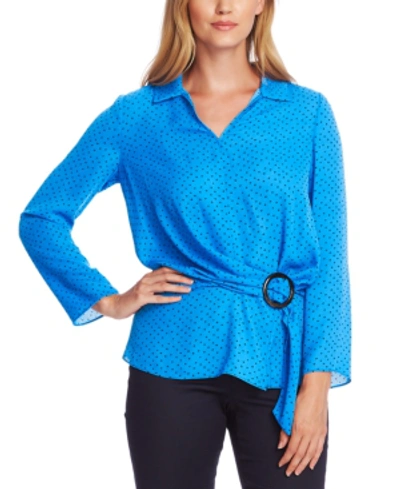 Vince Camuto Ditsy Fragments Long Sleeve Belted Top In Deep River
