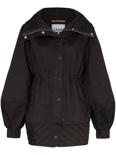 Ganni Front-button Military Jacket In Black