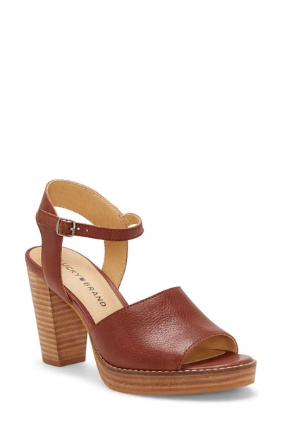 Lucky Brand Naika Ankle Strap Platform Sandal In Dark Brown Leather