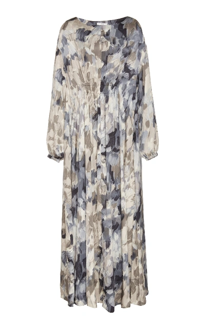 Co Drape Silk Long Sleeve Maxi Dress In Grey